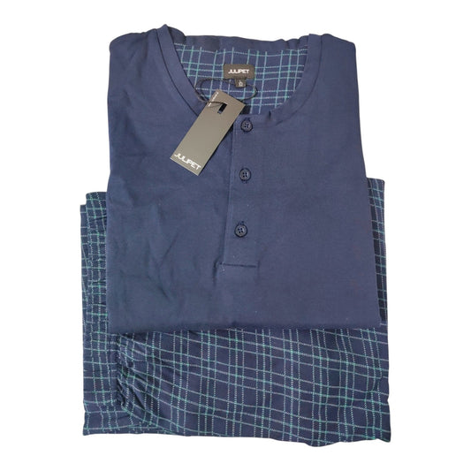 Pigiama uomo estivo Modena JAL688 Julipet lungo serafino in jersey 100% cotone con maglia tinta unita e pantalone check coordinato