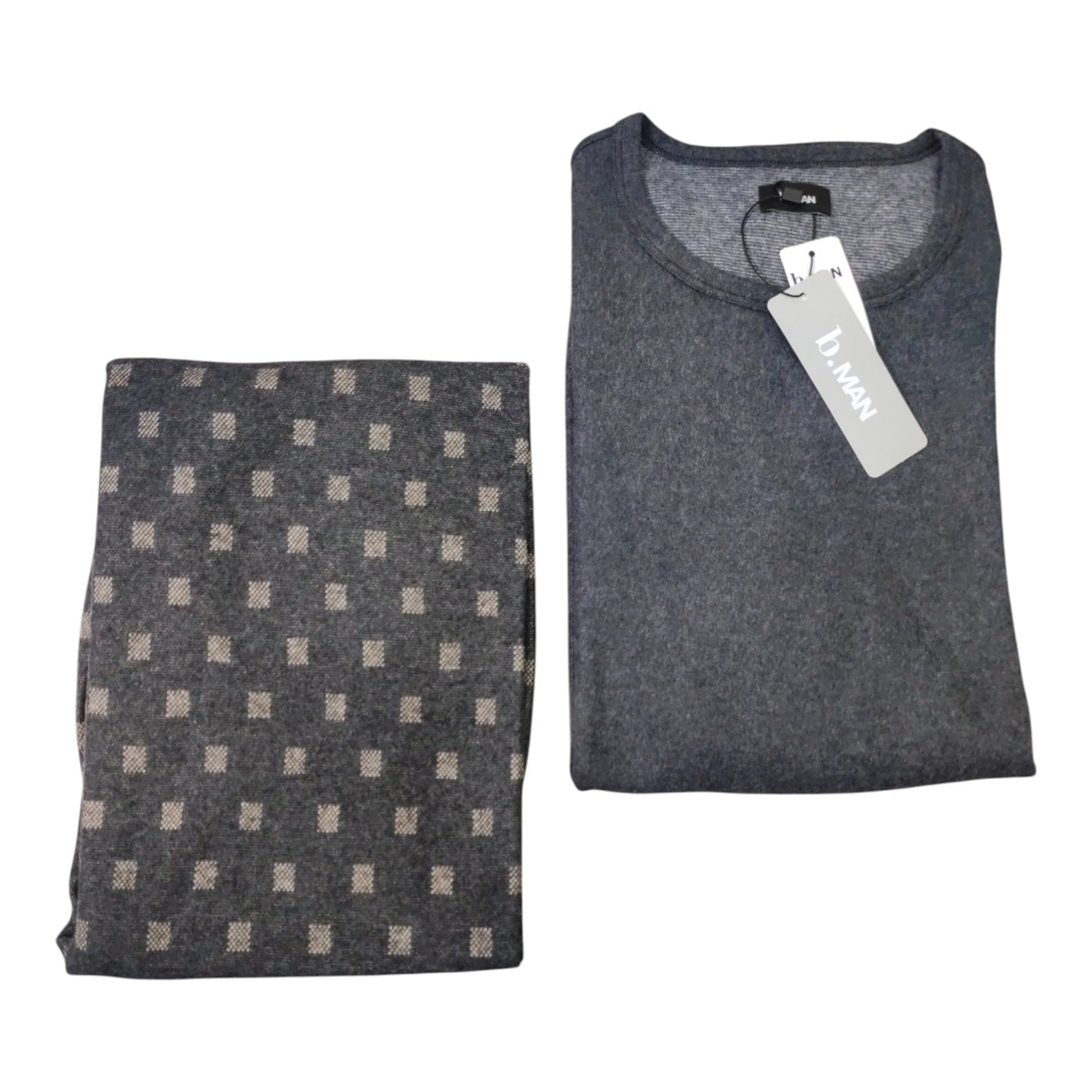 Pigiama Uomo LR877131 B.Man lungo girocollo con polsi e pantalone fantasia disponibile antracite
