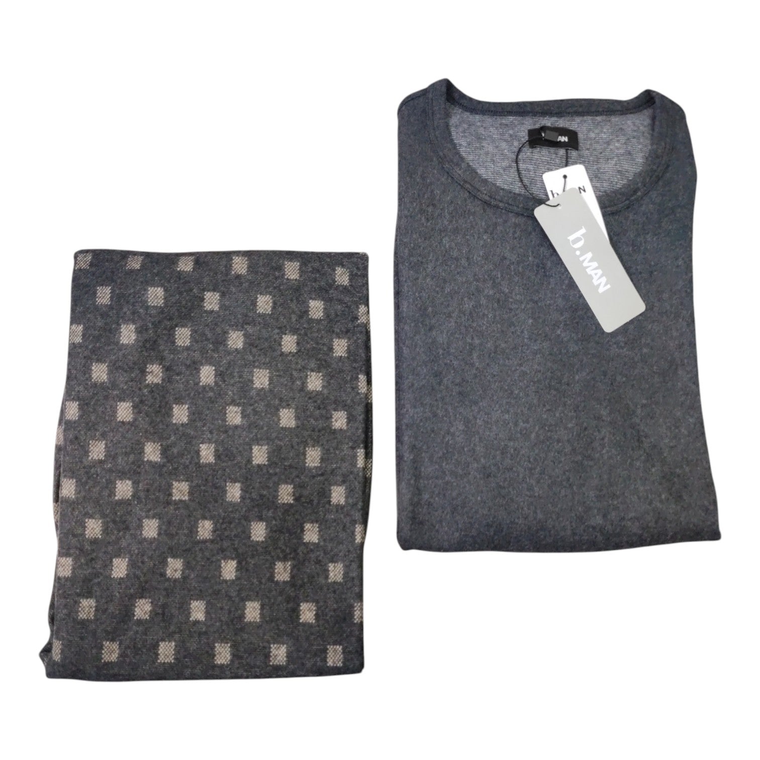 Pigiama Uomo LR877131 B.Man lungo girocollo con polsi e pantalone fantasia disponibile antracite