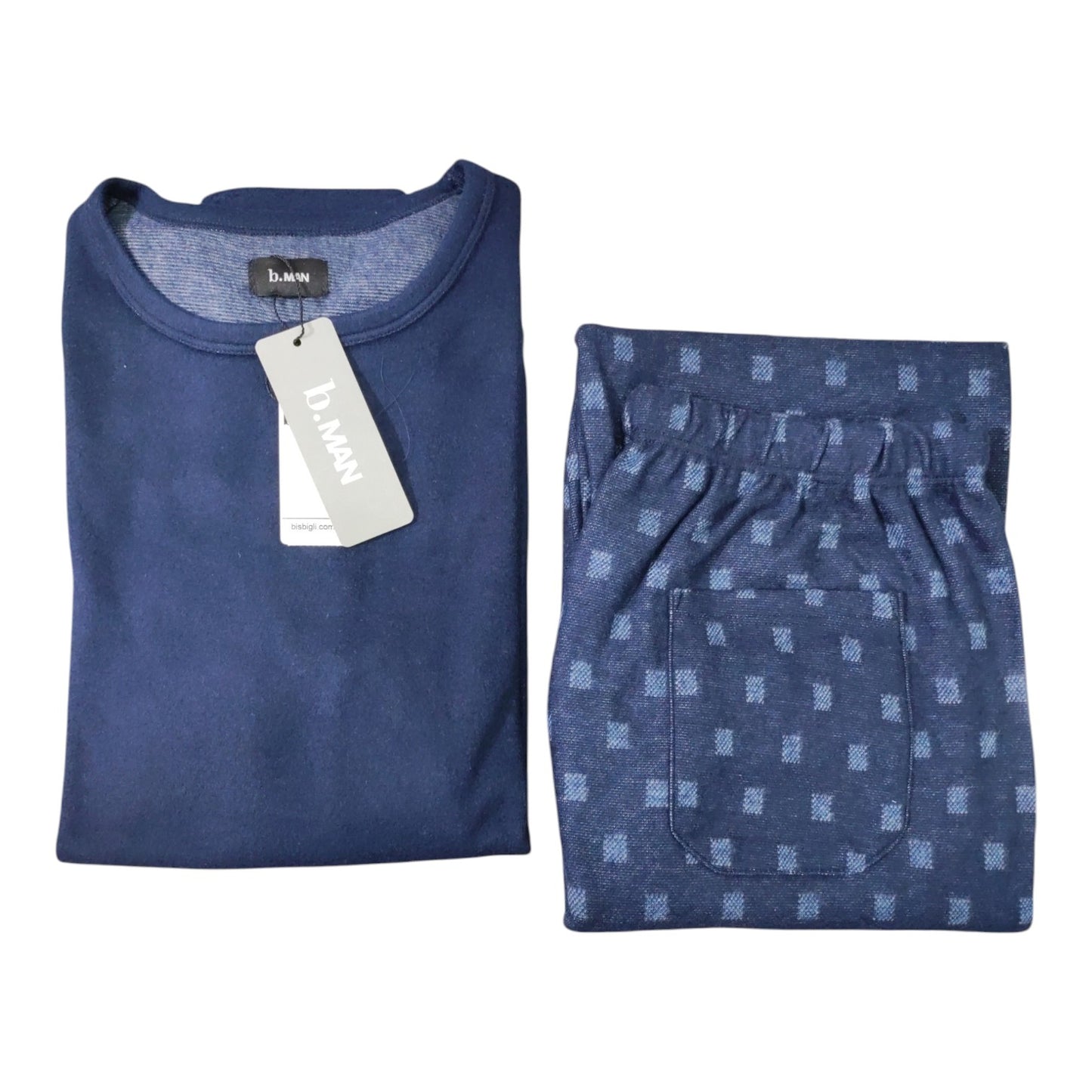 Pigiama Uomo LR877131 B.Man lungo girocollo con polsi e pantalone fantasia disponibile blu