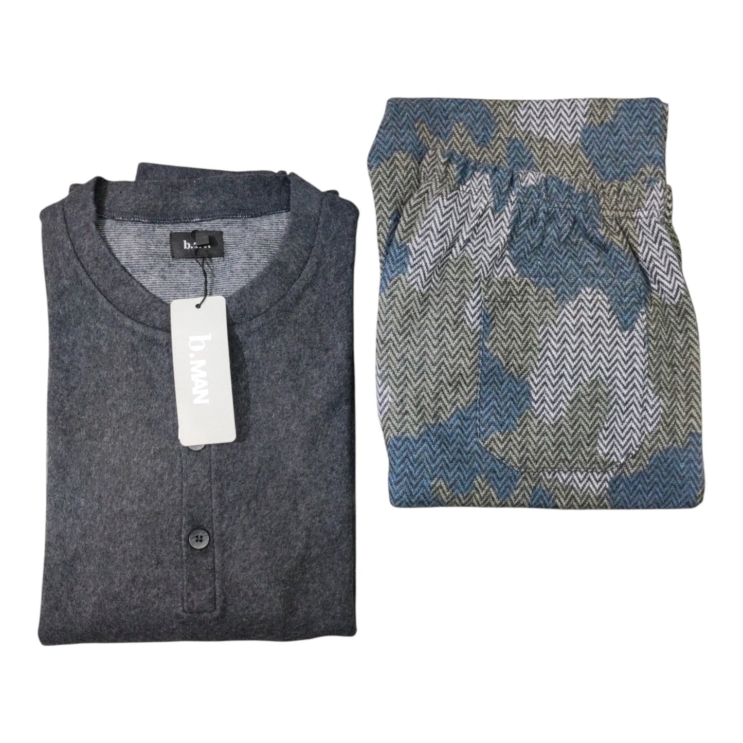 Pigiama Uomo LR877123 B.Man lungo serafino con polsi e pantalone fantasia