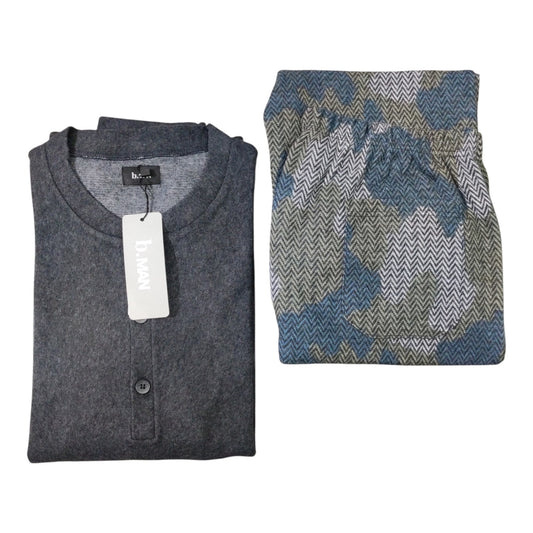 Pigiama Uomo LR877123 B.Man lungo serafino con polsi e pantalone fantasia