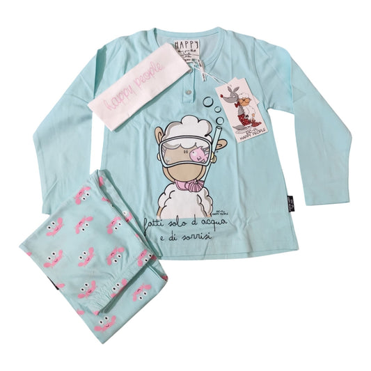 Pigiama bambina e ragazza Crab H5650 Happy People estivo in cotone con stampa simpatica e pantaloni coordinati