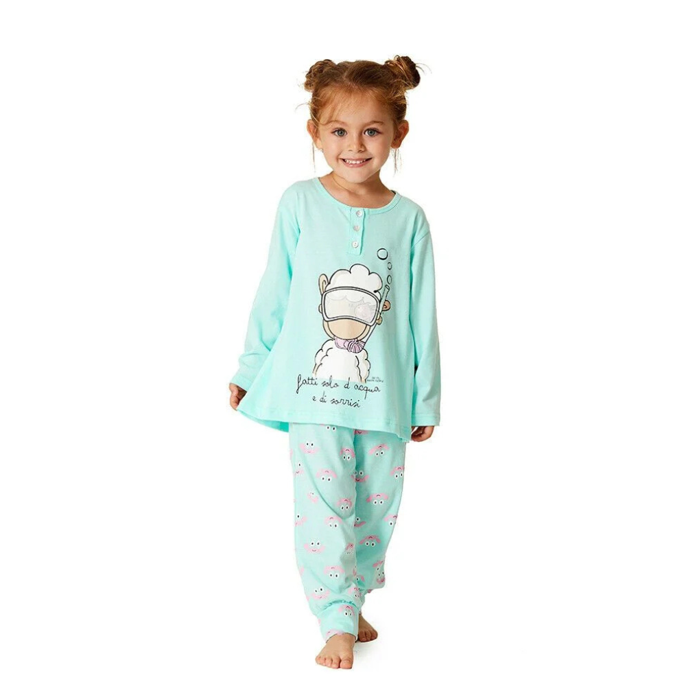Pigiama bambina e ragazza Crab H5650 Happy People estivo in cotone con stampa simpatica e pantaloni coordinati