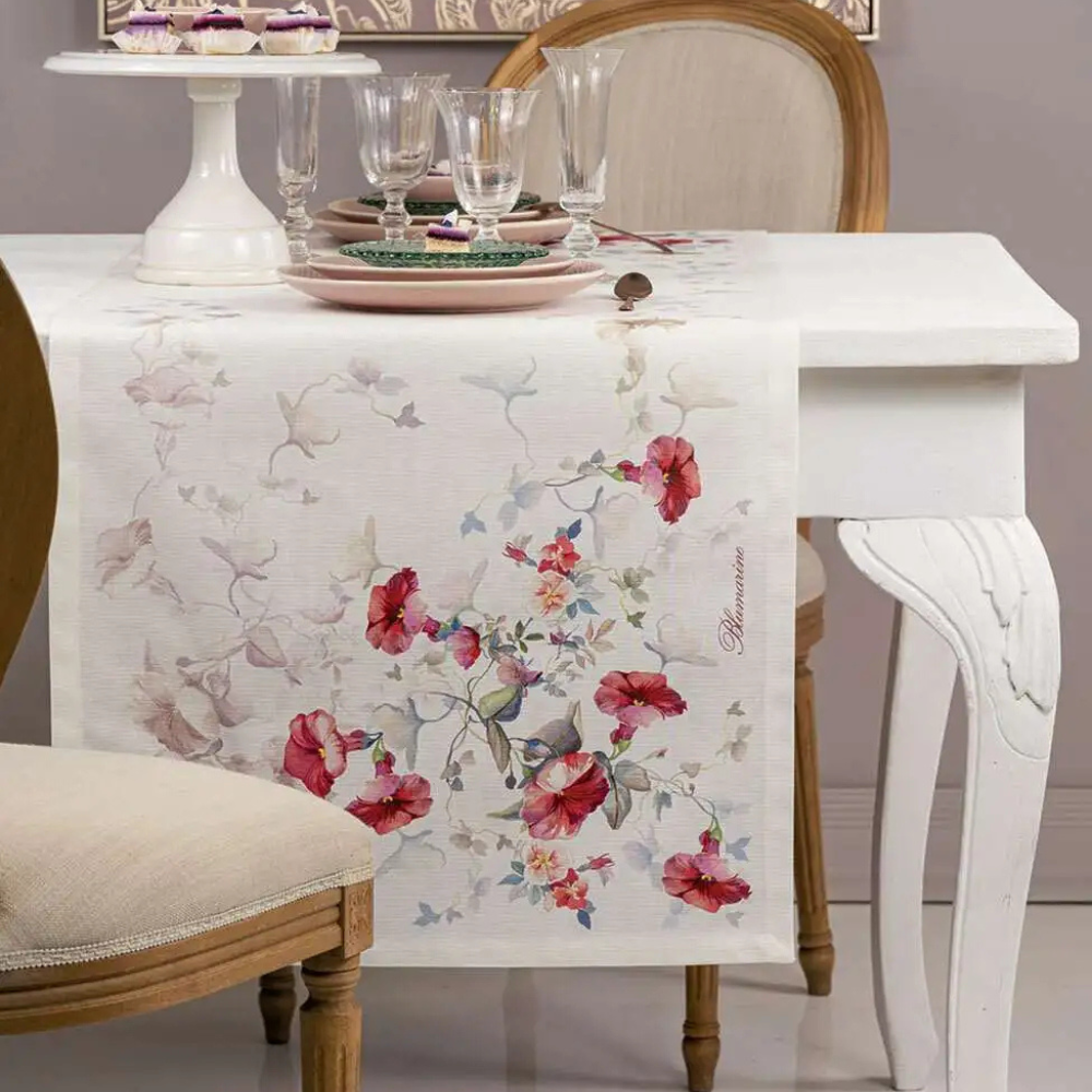 Runner Campanula Blumarine Home 50x150 in panama 100% cotone con stampa piazzata e trattamento antimacchia