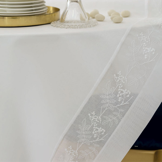Copritavolo Cerimonia 90x90 Blumarine Home con inserti in organza e logo Blumarine ricamato