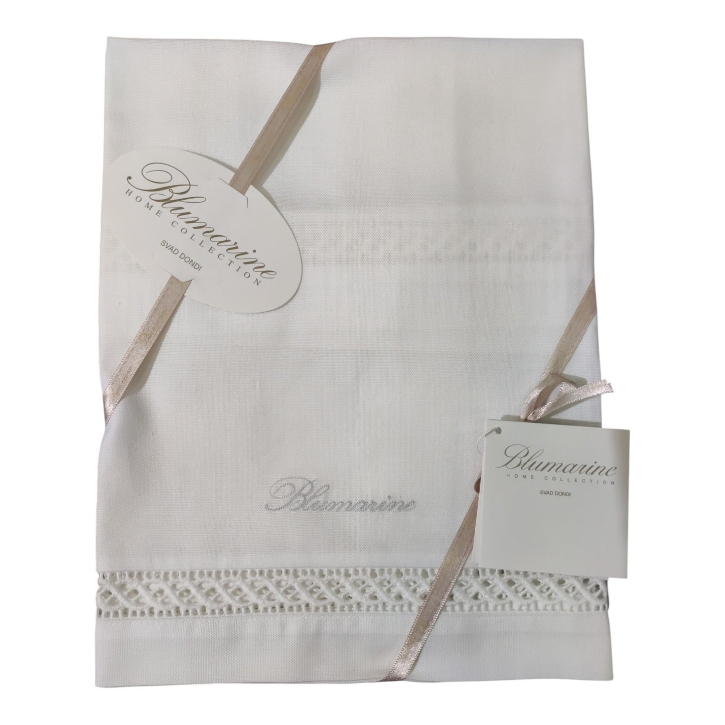 Runner 50x150 Contessa Blumarine Home tinta unita in misto cotone con entre-deux e logo ricamato