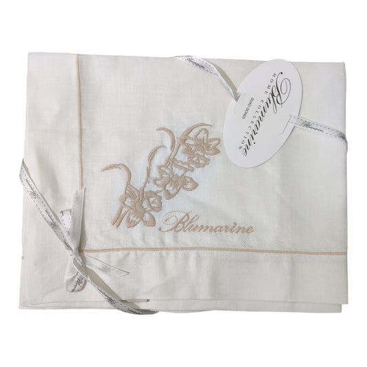 Runner 50x150 Dichiarazione Blumarine Home tinta unita in 100% lino con cordonetto, motivo floreale e logo ricamato