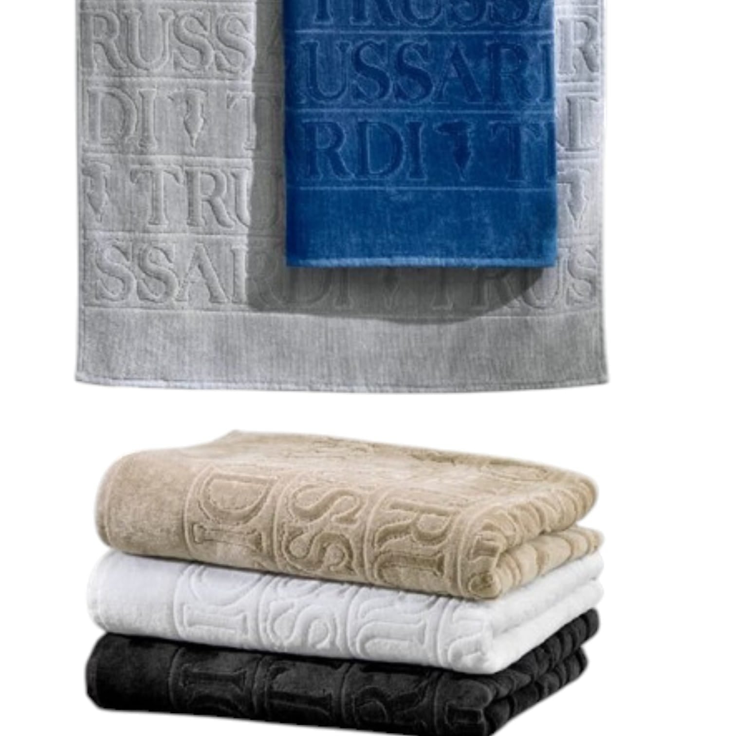 Set asciugamani 1+1 Overlogo Trussardi Casa colore sabbia con asciugamano 60x110 cm e ospite 40x60 cm