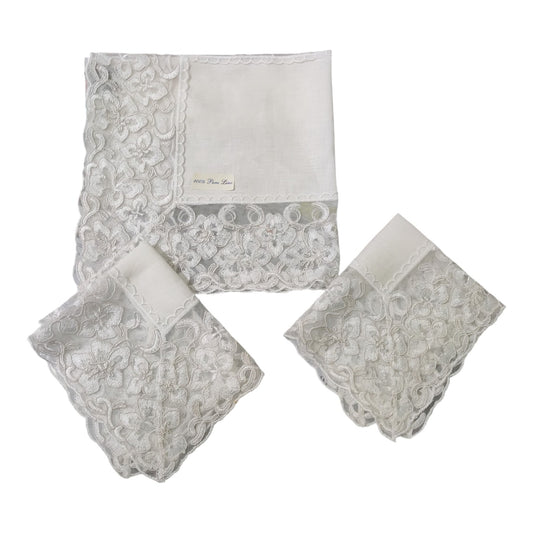 Set centri 3 pezzi Gloriana PL2165 Battaglia Classico Italiano in 100% puro lino colore panna con 1 centro 40x70 e 2 centri 30x40