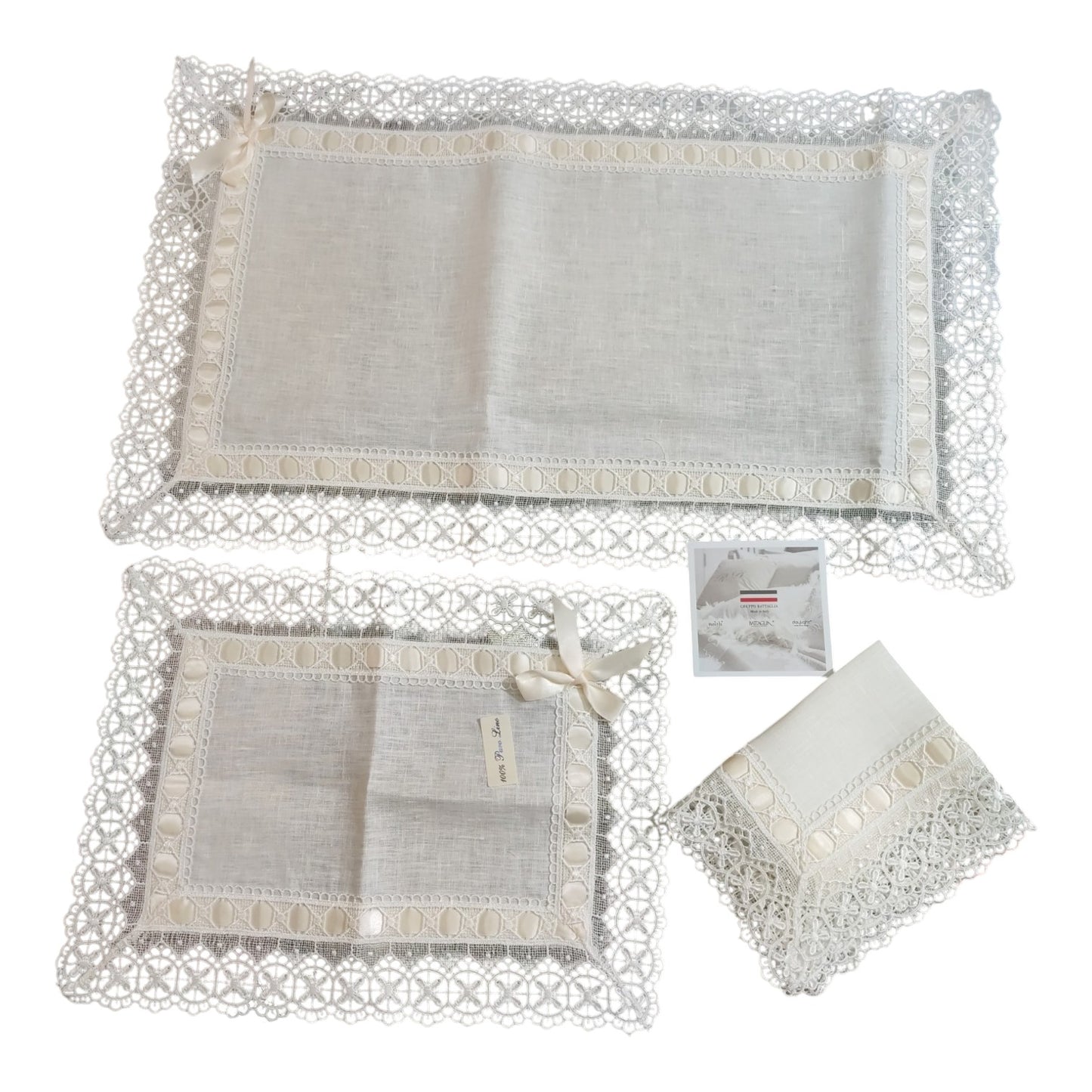 Set Centri 3 Pezzi Krizia PL3601 Battaglia Classico Italiano in 100% puro lino con 1 centro 40x70 e 2 centri 30x40 eleganti e raffinati