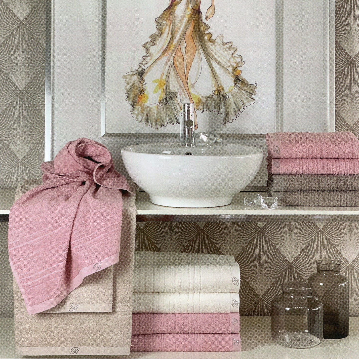 Set asciugamani e ospite Samira Blumarine in tinta unita, 100% cotone jacquard con logo in cristalli