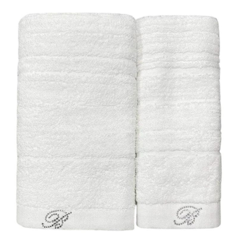 Set asciugamani e ospite Samira Blumarine in tinta unita, 100% cotone jacquard con logo in cristalli