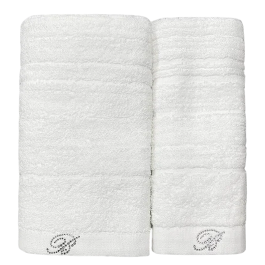 Set asciugamani e ospite Samira Blumarine in tinta unita, 100% cotone jacquard con logo in cristalli