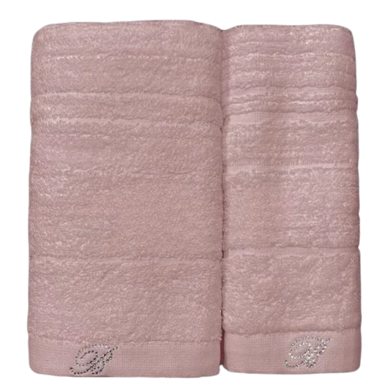 Set asciugamani e ospite Samira Blumarine in tinta unita, 100% cotone jacquard con logo in cristalli