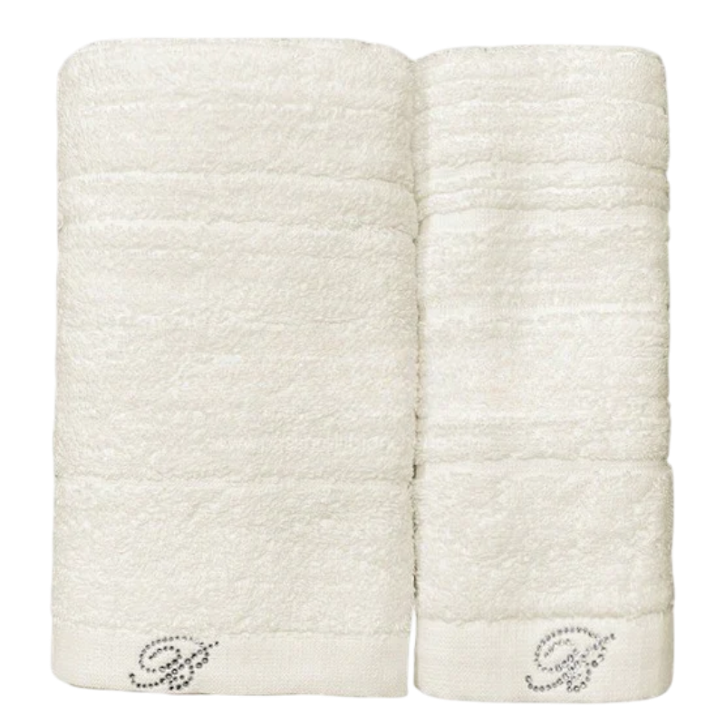 Set asciugamani e ospite Samira Blumarine in tinta unita, 100% cotone jacquard con logo in cristalli