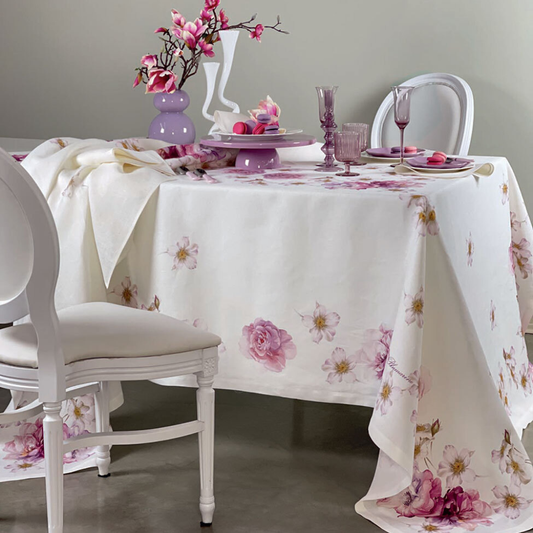 Tovaglia 12 posti Brook Blumarine in 100% lino 170x270 con stampa piazzata e logo nella trama copertina
