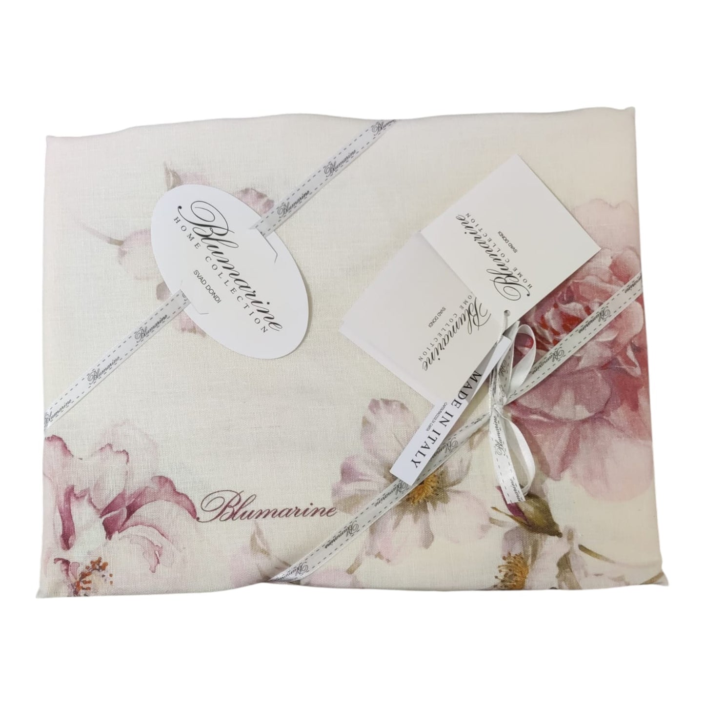 Tovaglia 12 posti Brook Blumarine in 100% lino 170x270 con stampa piazzata e logo nella trama corallo