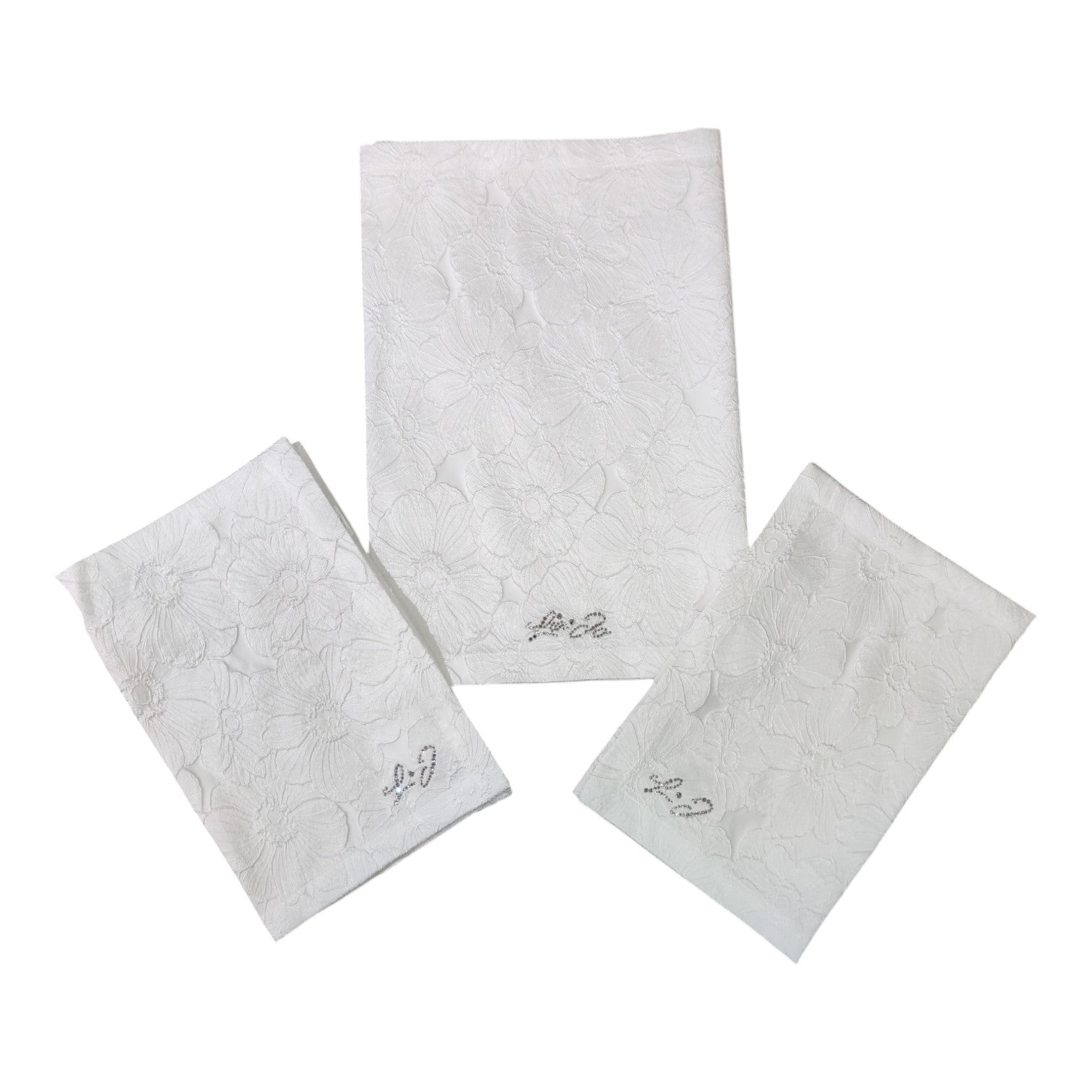 Set 3 centrini Cassiopea Liu Jo Home bianchi con motivo floreale