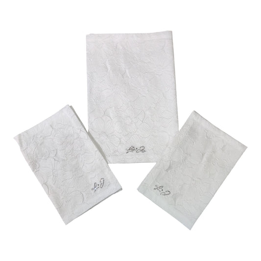 Set 3 centrini Cassiopea Liu Jo Home bianchi con motivo floreale