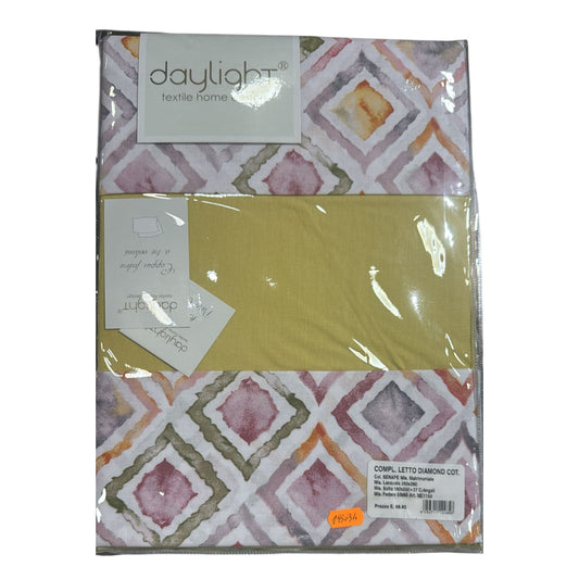 Completo lenzuolo matrimoniale Diamond Daylight 100% cotone