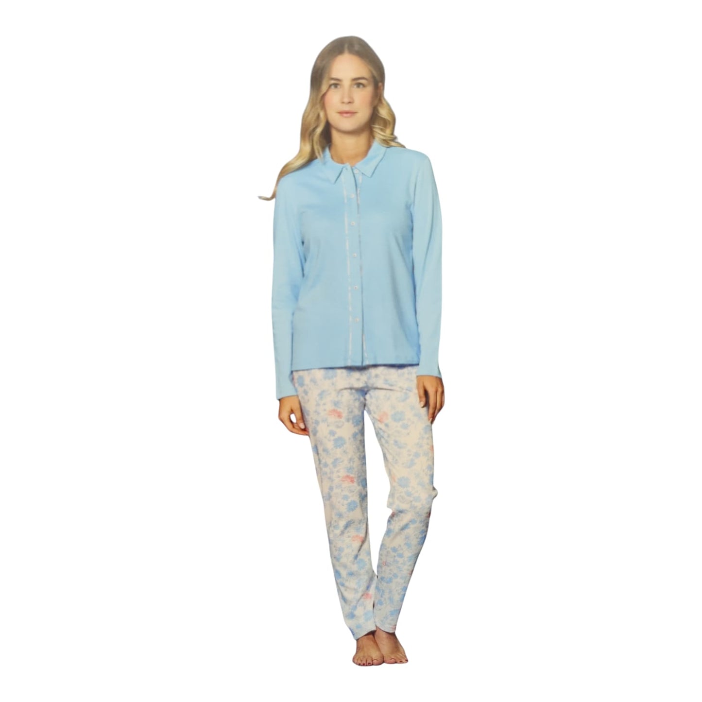 Pigiama Donna Invernale LR992203 Linclalor aperto con collo