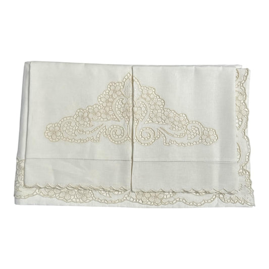 Parure Lenzuola 2Posti Lino e Intaglio J28 Broderie