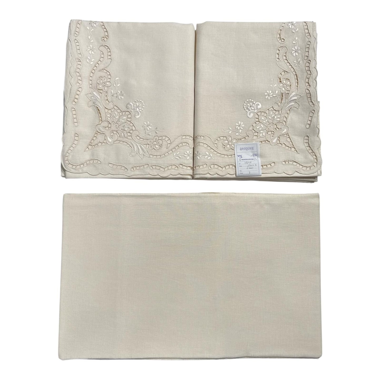 Coppia Lenzuola 2Posti Lino e Intaglio 7801 Broderie