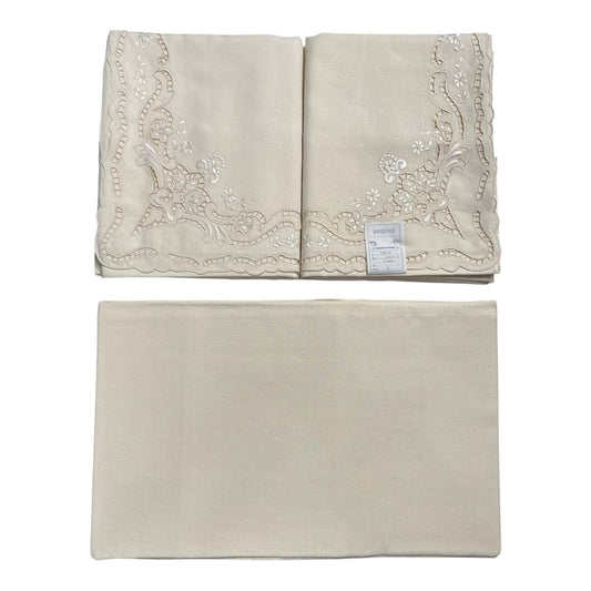 Coppia Lenzuola 2Posti Lino e Intaglio 7801 Broderie