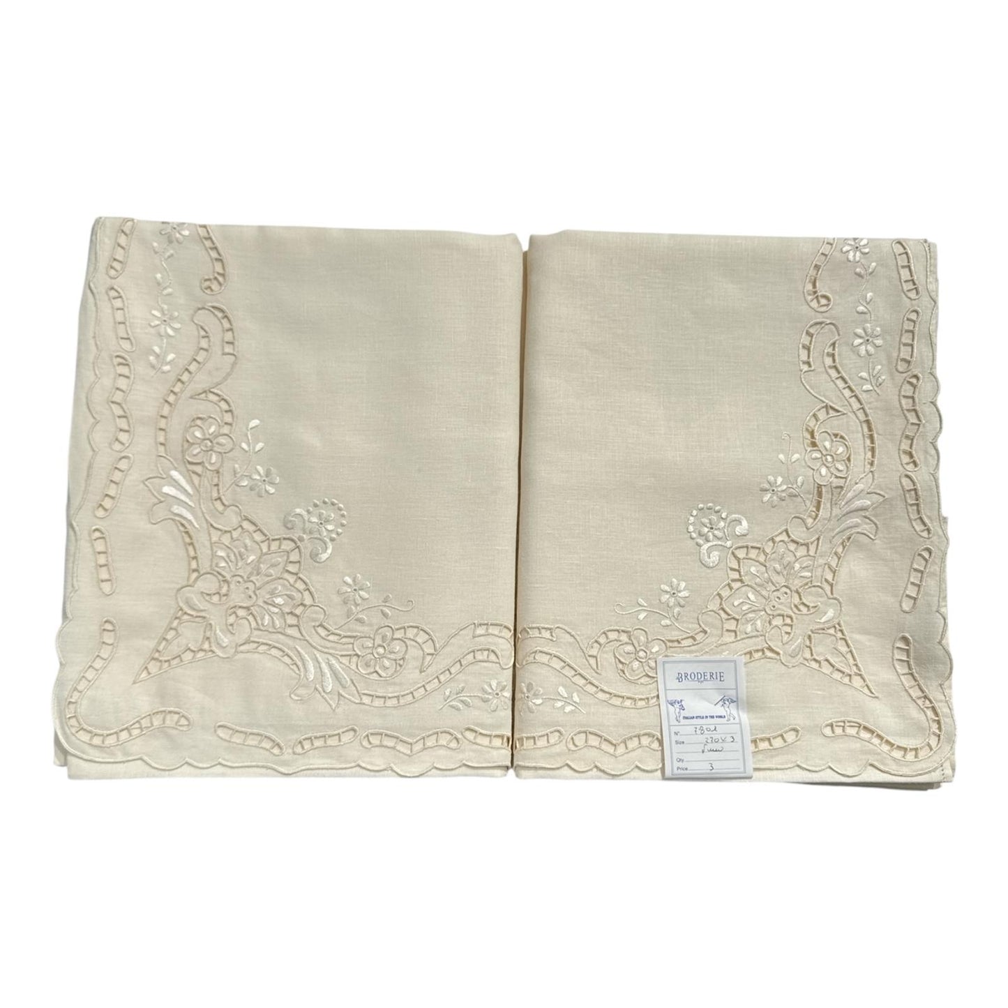 Coppia Lenzuola 2Posti Lino e Intaglio 7801 Broderie