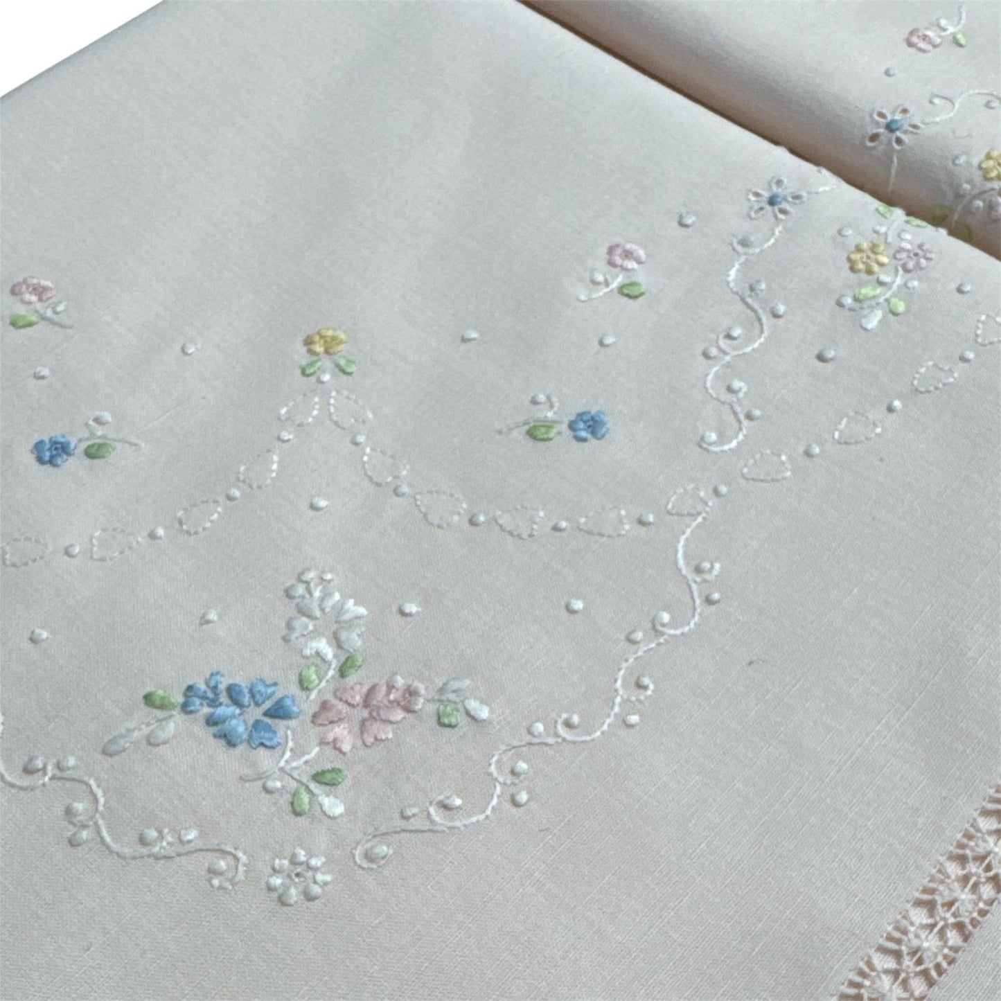 Coppia Lenzuola 2Posti Lino 28294 Broderie rosa