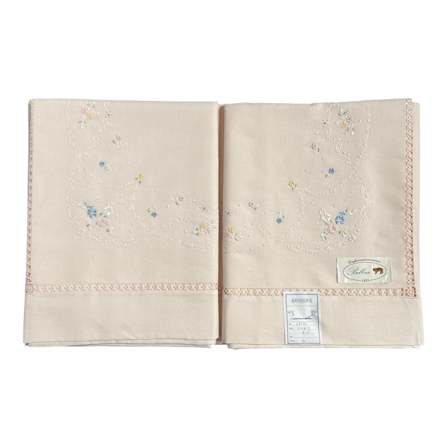 Coppia Lenzuola 2Posti Lino 28294 Broderie rosa
