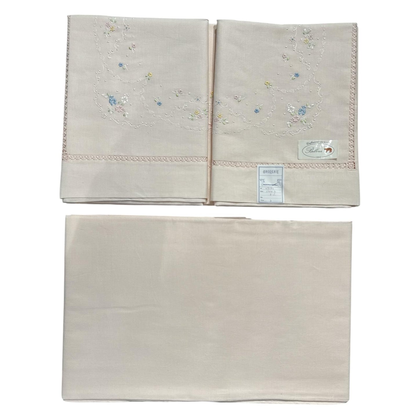 Coppia Lenzuola 2Posti Lino 28294 Broderie rosa