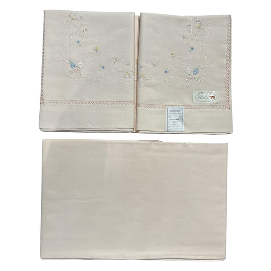 Coppia Lenzuola 2Posti Lino 28294 Broderie rosa