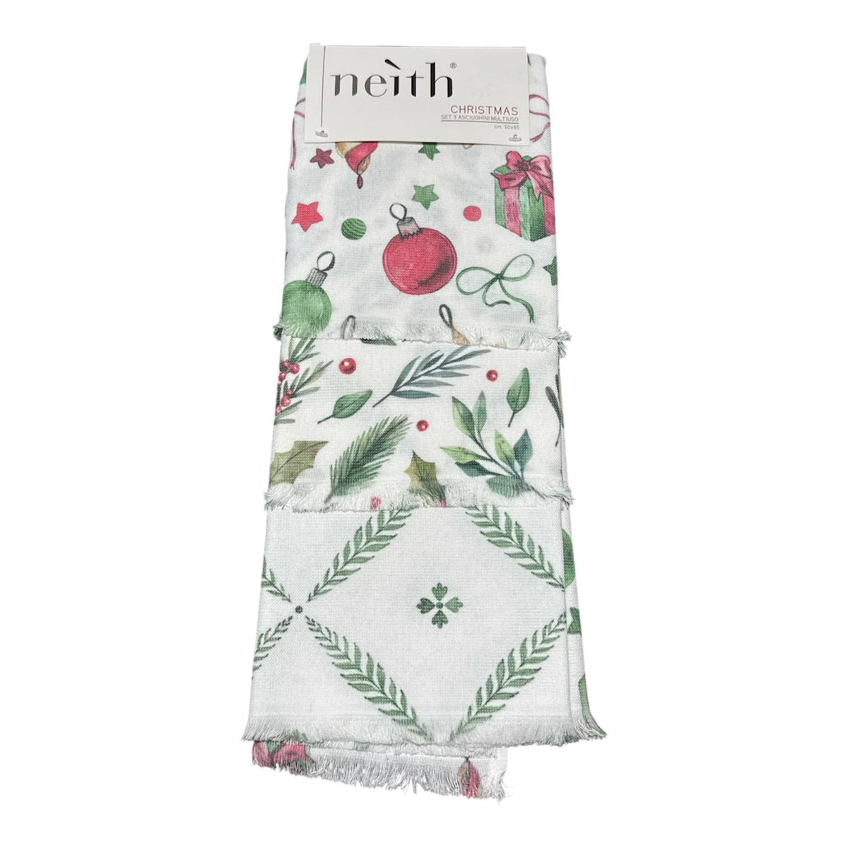 Strofinacci natalizi 100% cotone Neith con alberi e palline di Natale