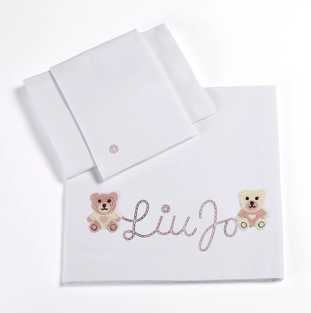 Completo Lenzuola Culla Bear Liu Jo Bianco Rosa