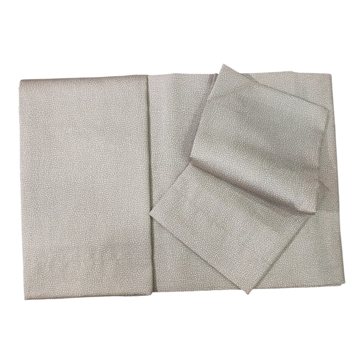 Coordinato letto Borbonese Minimal con federe e lenzuola in raso di cotone, fantasia OP su fondo neutro.