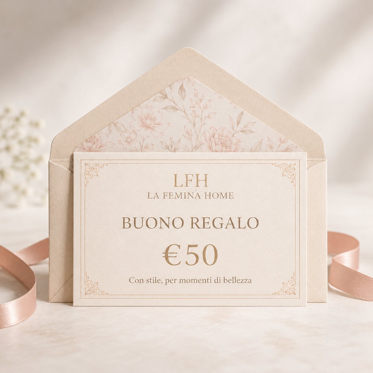 Buono regalo da 50 euro La Femina Home, idea regalo elegante per la casa, biancheria e tessili firmati.