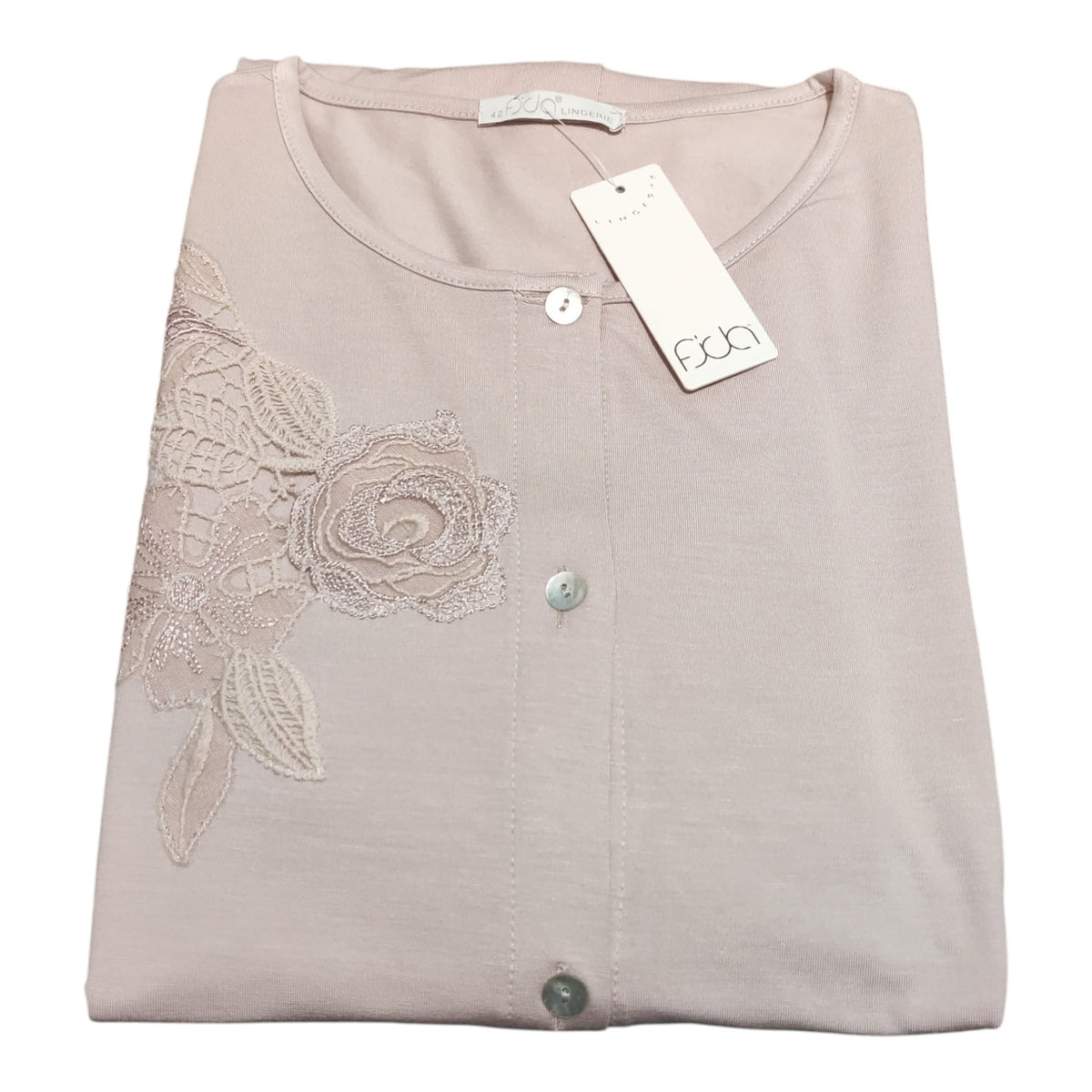 Camicia da notte donna Fida Lingerie I2718 aperta in viscosa con ricamo floreale
