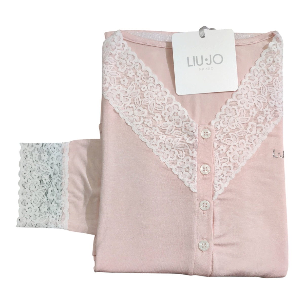 Camicia da notte donna Liu Jo DL0132 rosa con pizzo floreale sullo scollo e sui polsi