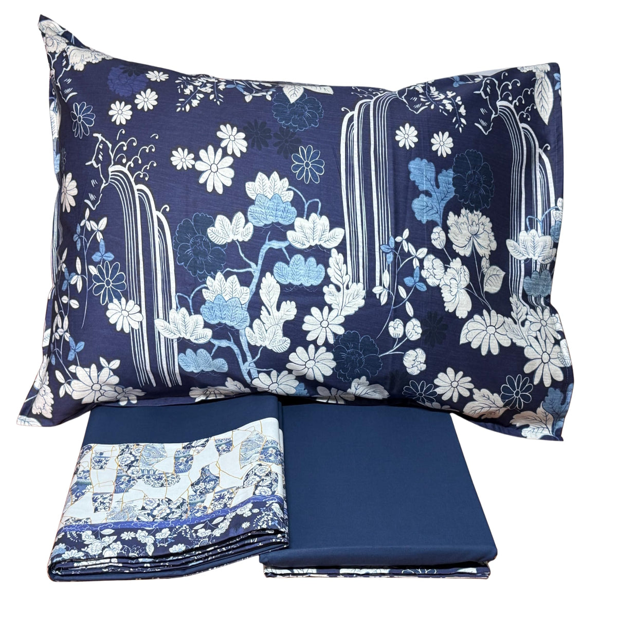 Completo lenzuola matrimoniale Fazzini Kintsugi variante blu