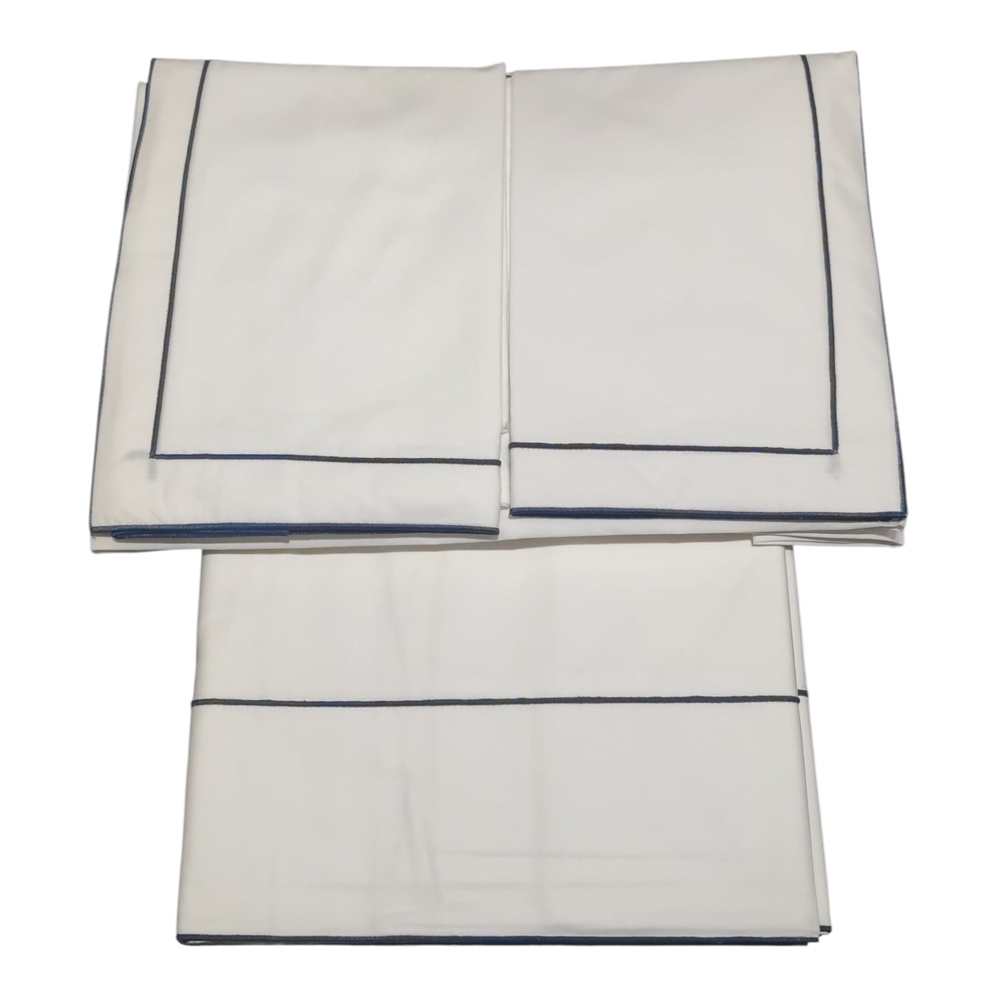 Completo letto matrimoniale Milo Riviera Carillo Home bianco blu con rifinitura bourdon