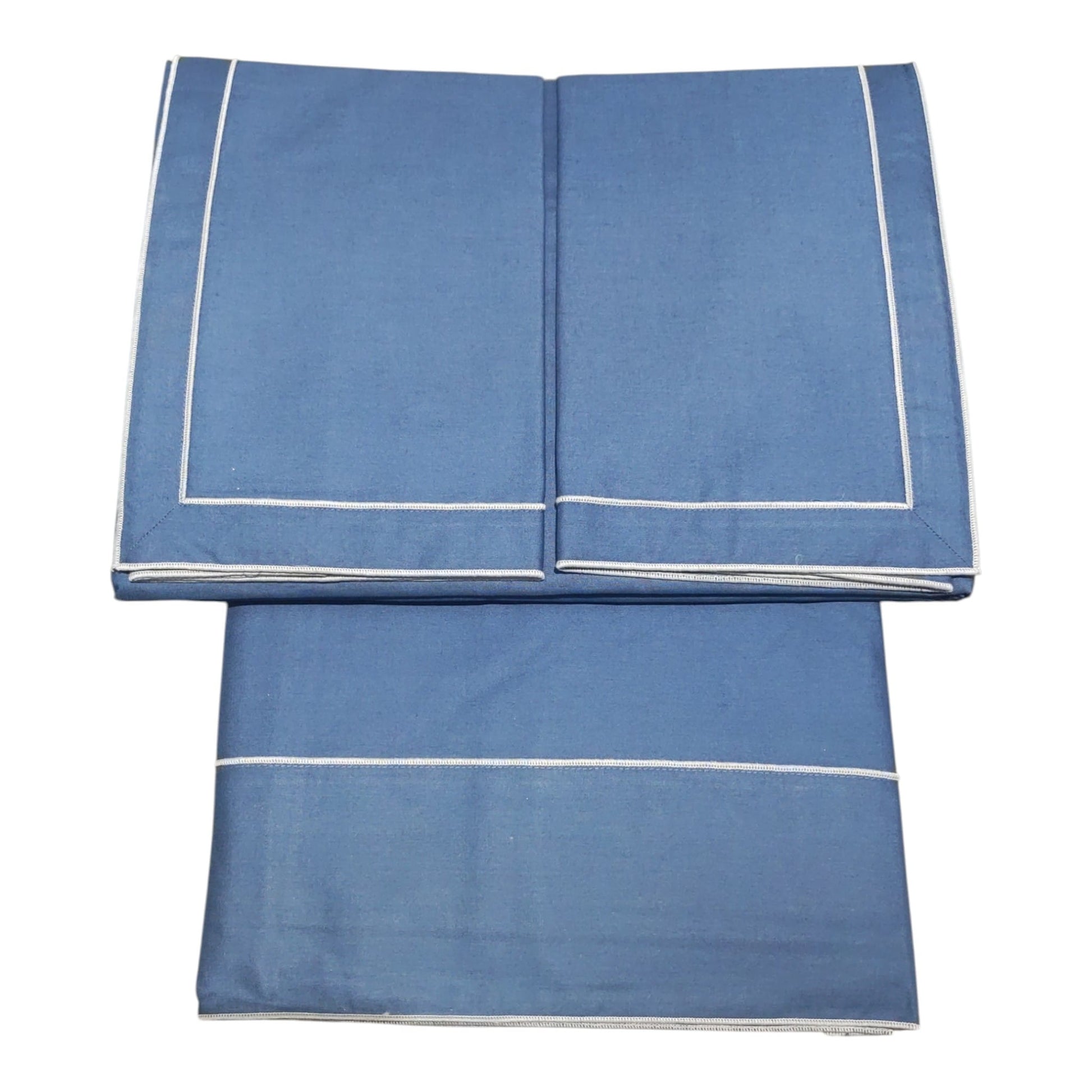 Completo lenzuola matrimoniale Milo Riviera Carillo Home con doppio bourdon blu navy