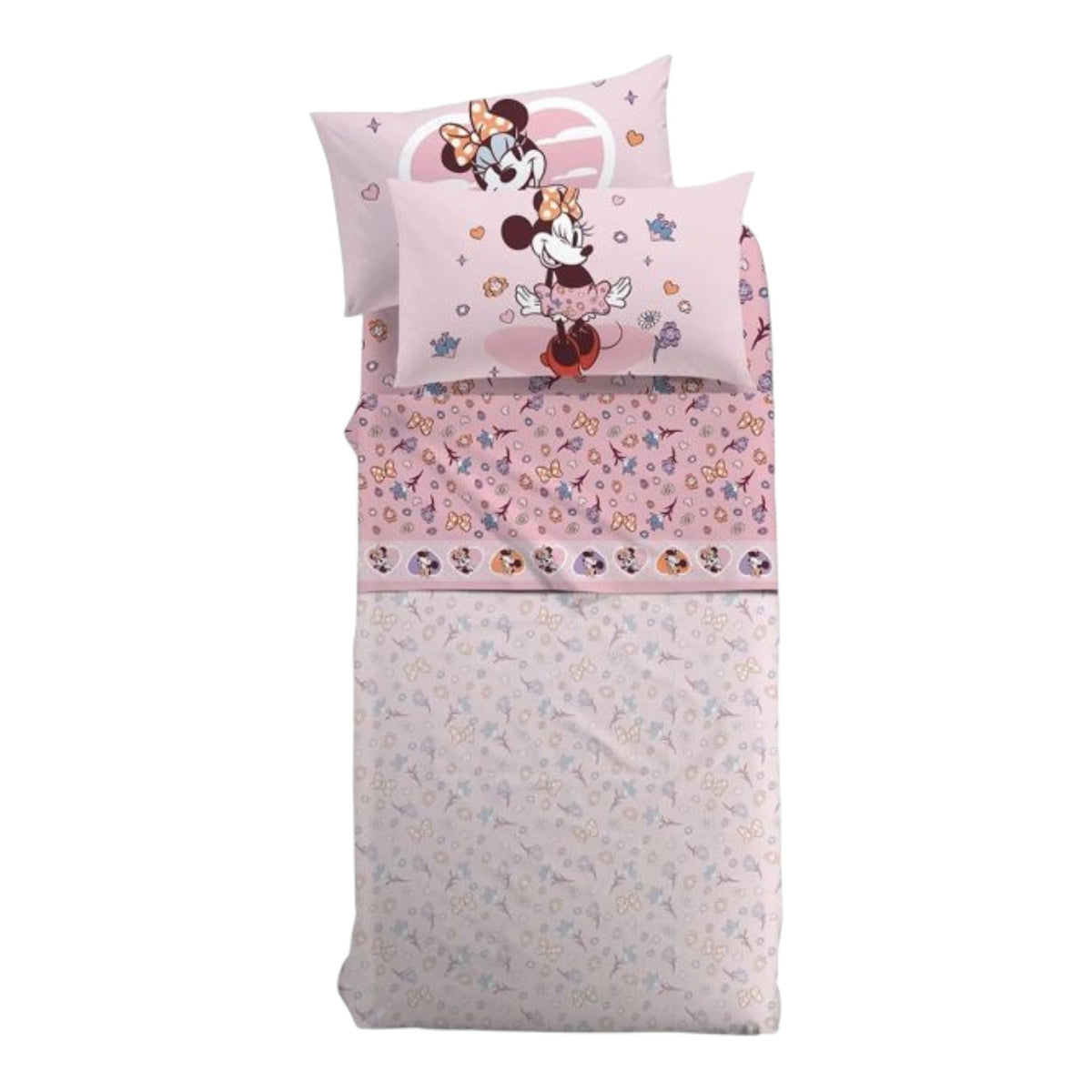 Completo lenzuola singolo Minnie Love Disney rosa con fantasia floreale