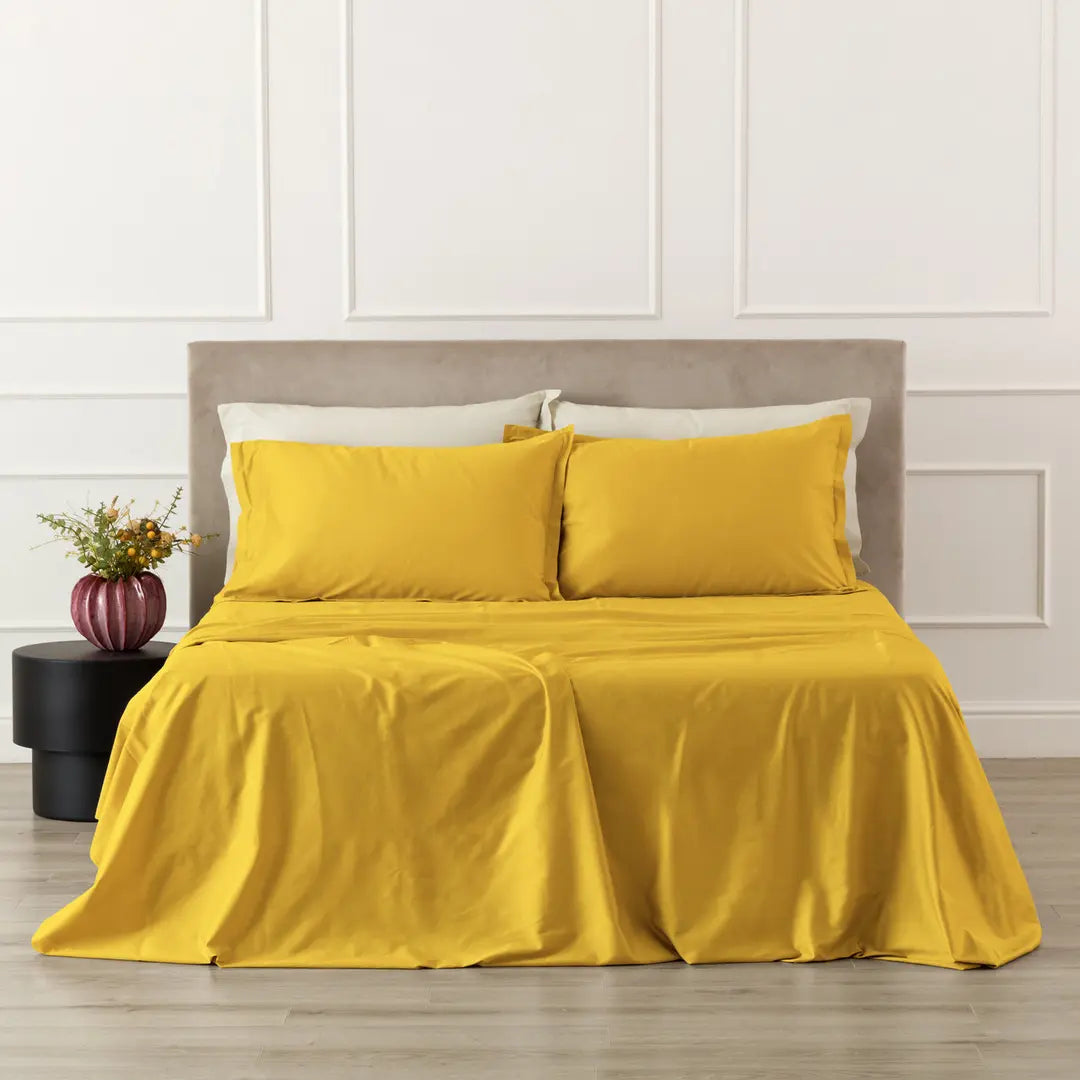 Completo letto Incanto Riviera in raso 100% cotone colore Senape