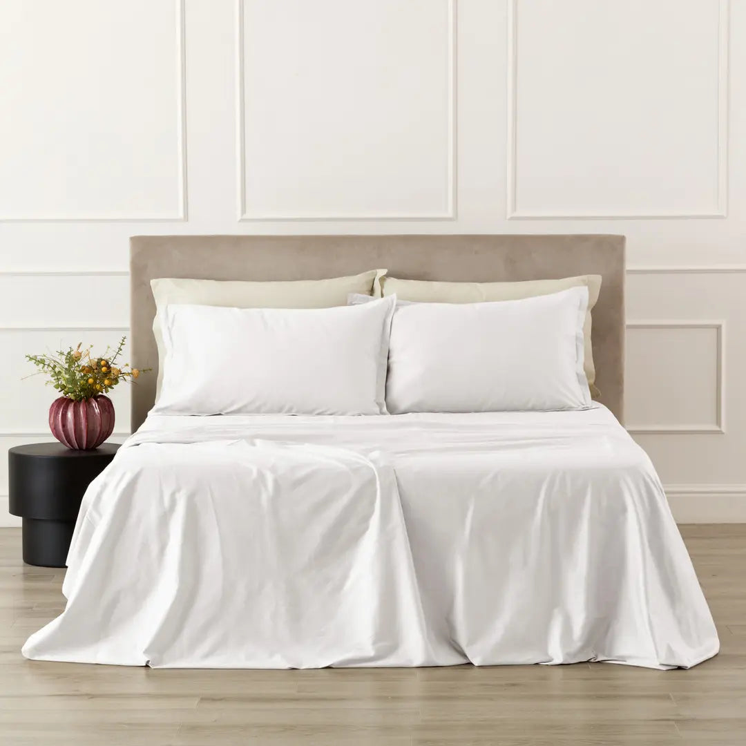Completo letto matrimoniale Incanto Riviera in raso 100% cotone colore Bianco
