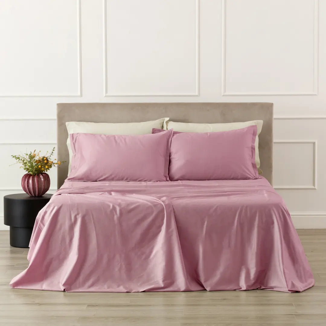Completo letto matrimoniale Incanto Riviera in raso 100% cotone colore Malva
