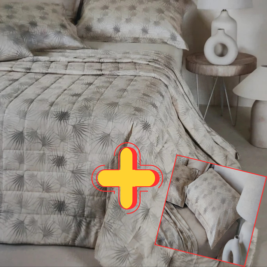 Completo trapuntino e lenzuola Melody Neith con fantasia botanica coordinata per letto matrimoniale