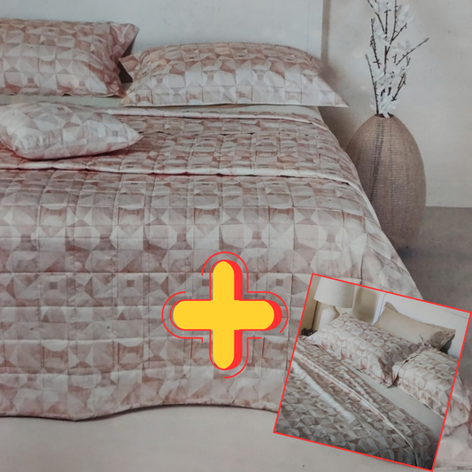 Completo trapuntino e lenzuola Zinia Neith con fantasia geometrica coordinata per letto matrimoniale