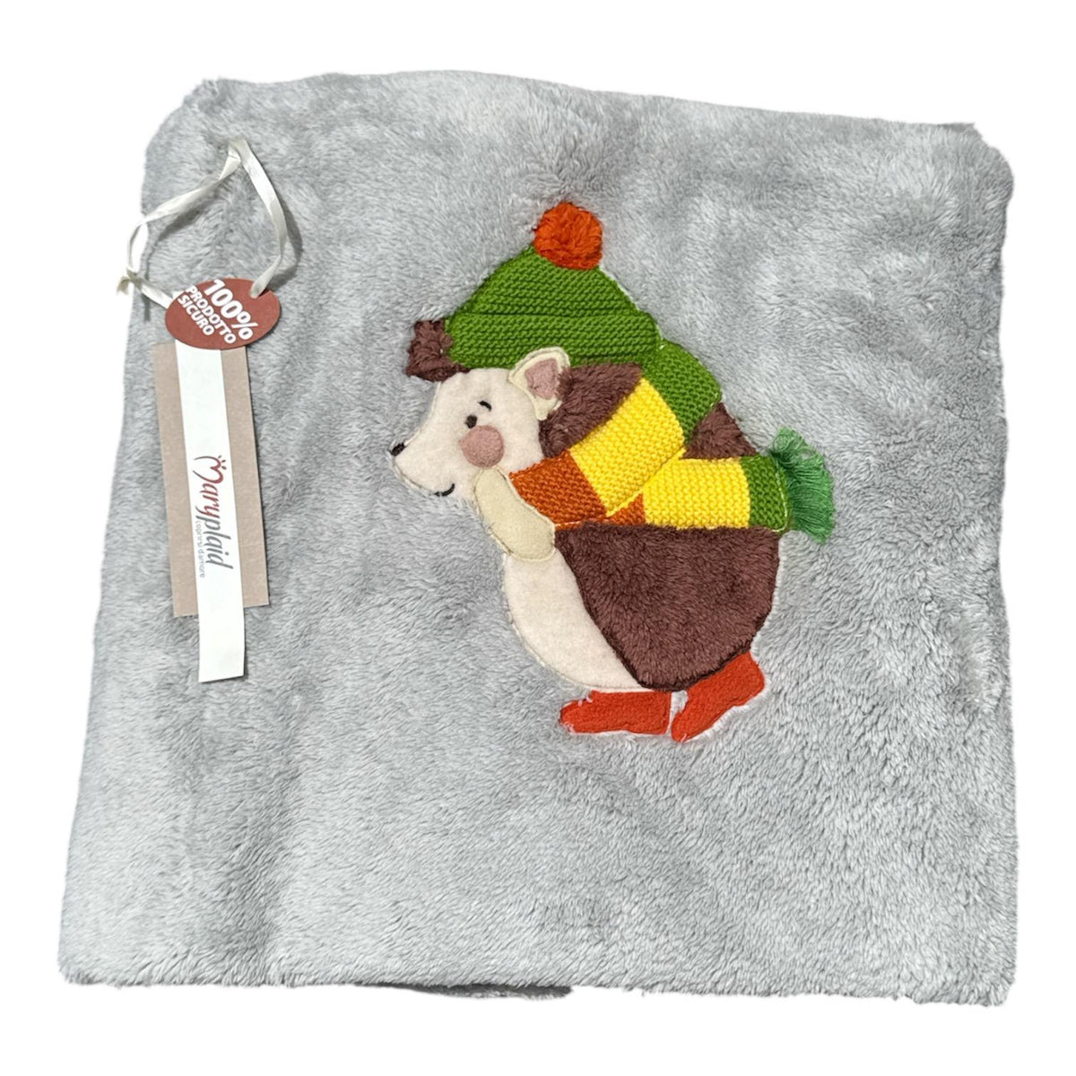 Coperta lettino Maryplaid 6B26144 105x150 grigia con applicazione riccio
